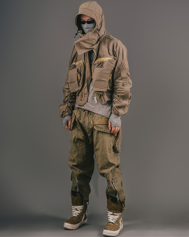 Versatile Retro Multi-Way Pants -  street style - Versatile Retro Multi-Way Cargo Pants in Khaki - View 6