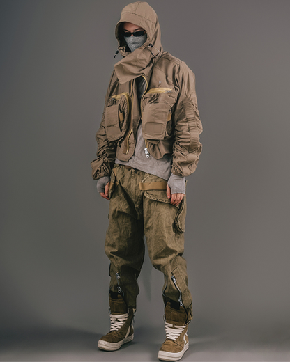 Versatile Retro Multi-Way Pants -  street style - Versatile Retro Multi-Way Cargo Pants in Khaki - View 6