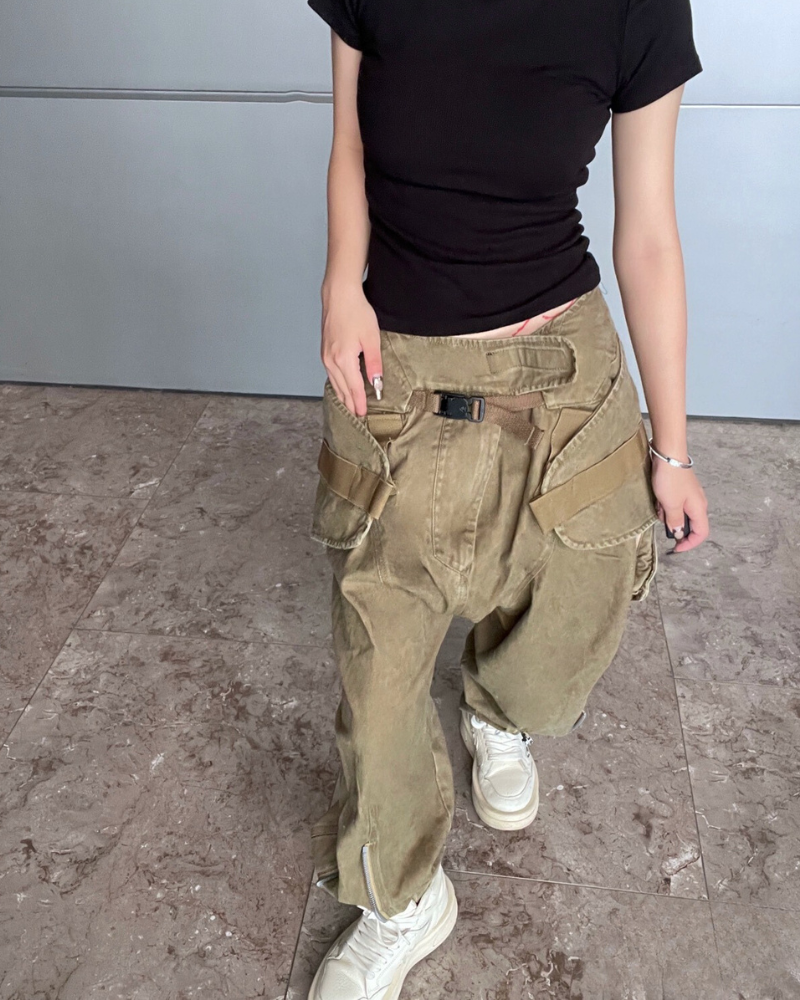 Versatile Retro Multi-Way Pants -  streetwear style - Versatile Retro Multi-Way Cargo Pants in Khaki - View 7