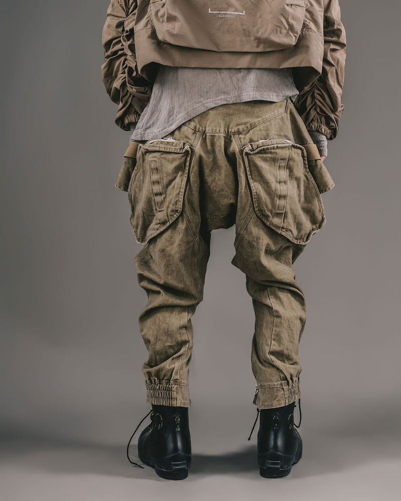 Versatile Retro Multi-Way Pants - techwear cargo joggers - Versatile Retro Multi-Way Cargo Pants in Khaki - View 2