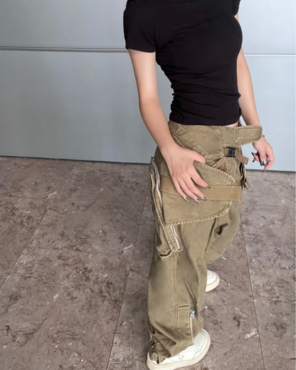 Versatile Retro Multi-Way Pants -  techwear - Versatile Retro Multi-Way Cargo Pants in Khaki - View 8