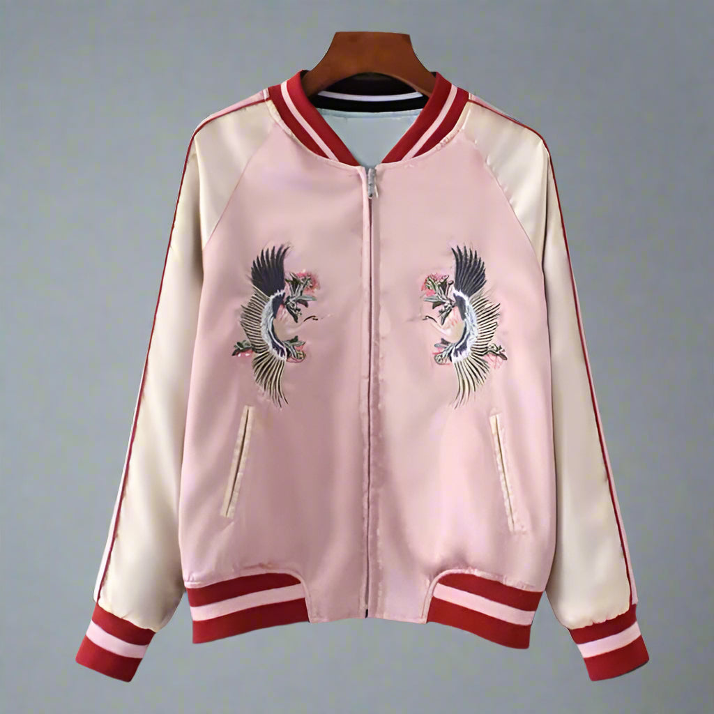 Versatile Reversible Bomber Jacket - bomber jacket - Reversible Bomber Jacket with Crane Embroidery - Main view