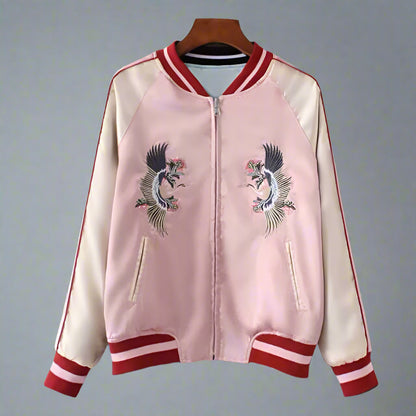 Versatile Reversible Bomber Jacket - bomber jacket - Reversible Bomber Jacket with Crane Embroidery - Main view