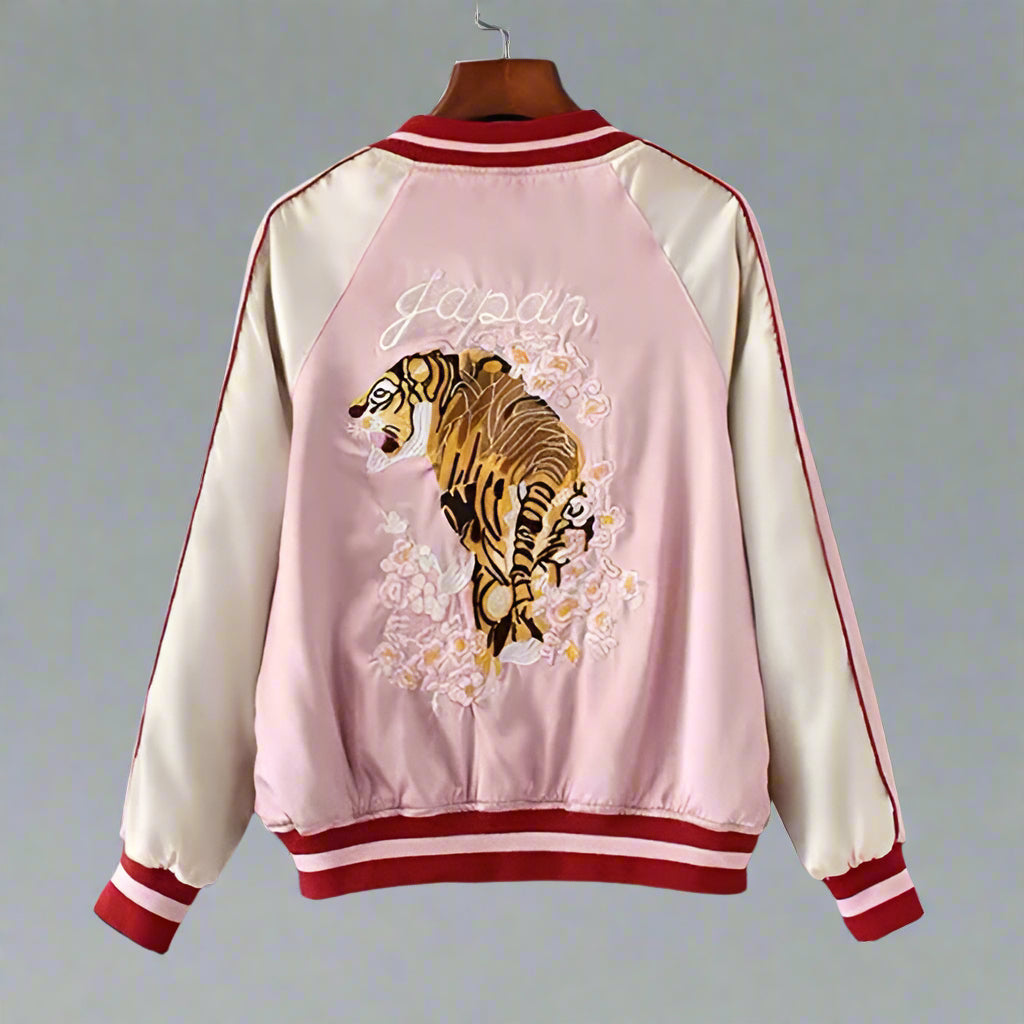 Versatile Reversible Bomber Jacket -  lightweight satin bomber - Reversible Bomber Jacket with Crane Embroidery - View 3