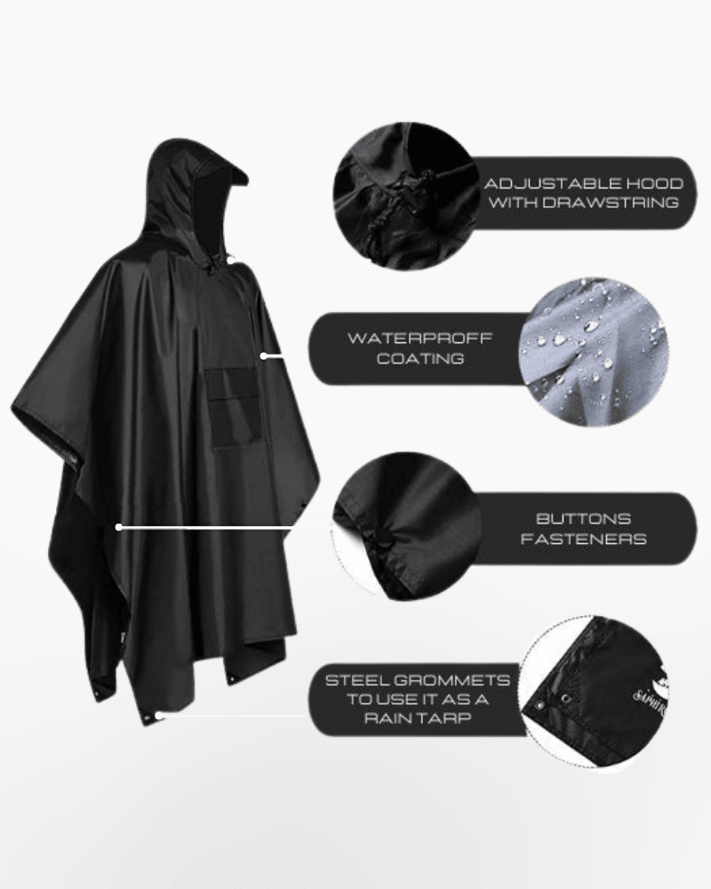 Versatile Tech Rain Poncho -  outdoor gear - Durable Water-Resistant Tech Rain Poncho for Outdoors - View 5