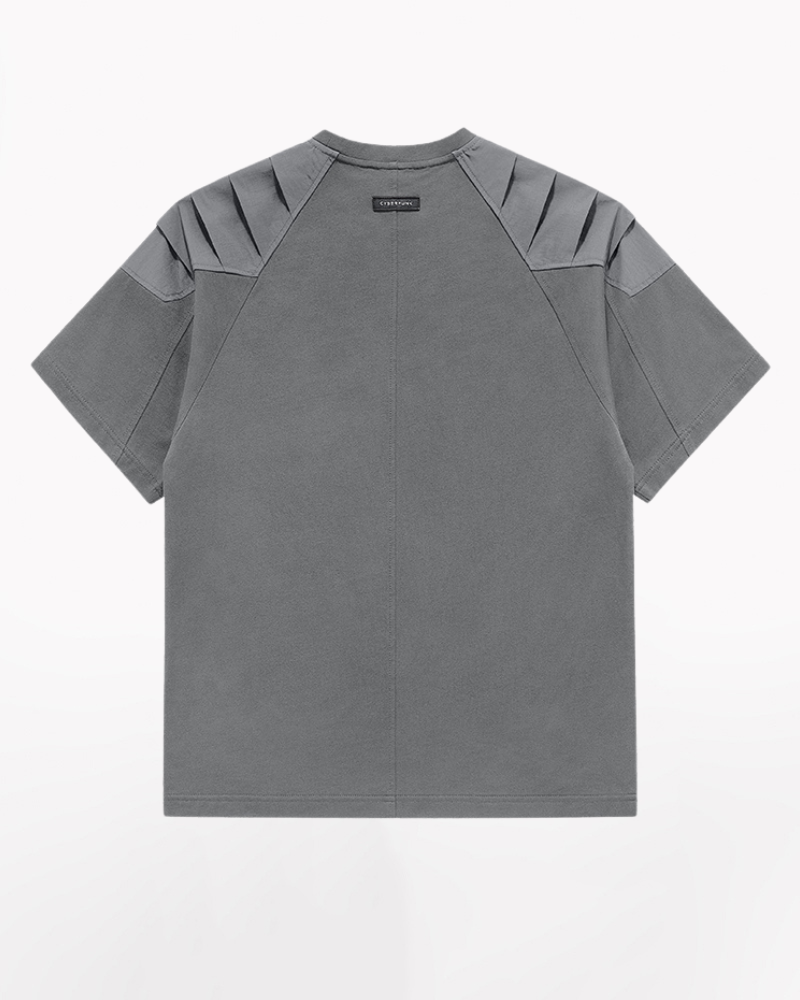 Versatile Techwear Patchwork Tee -  comfortable polyester t-shirt - Functional Techwear Patchwork T-shirt in Black and Gray - View 3
