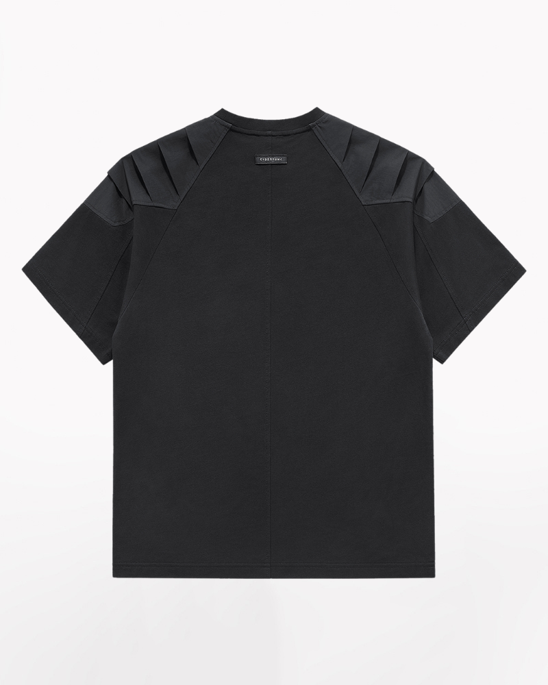 Versatile Techwear Patchwork Tee -  cyberpunk - Functional Techwear Patchwork T-shirt in Black and Gray - View 4
