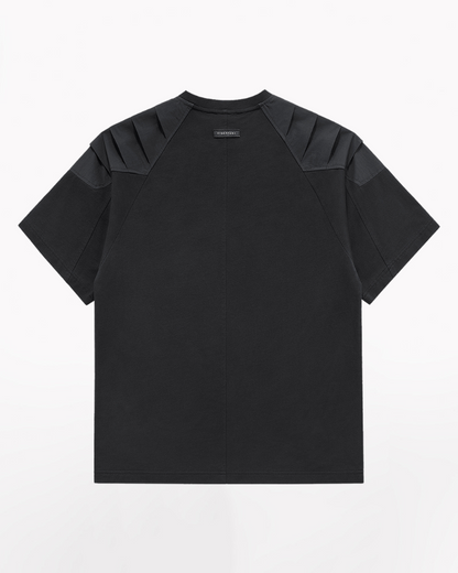 Versatile Techwear Patchwork Tee -  cyberpunk - Functional Techwear Patchwork T-shirt in Black and Gray - View 4