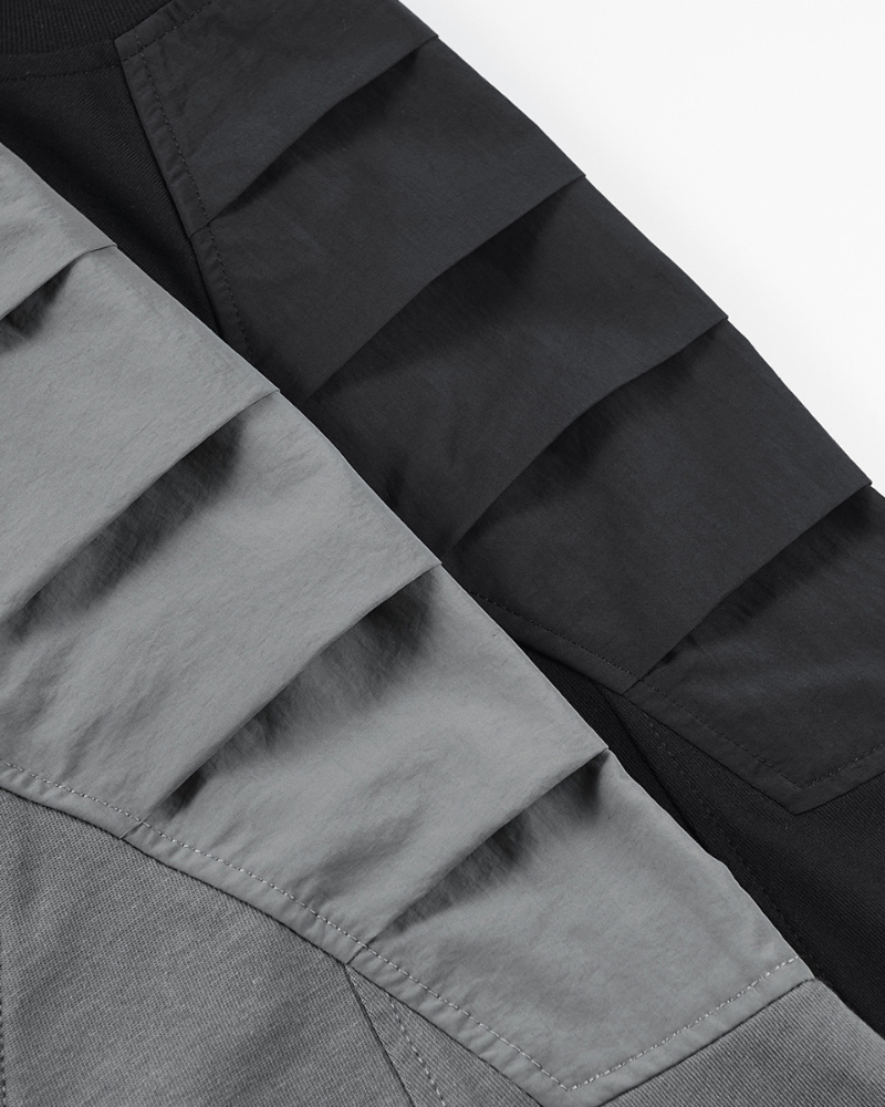 Versatile Techwear Patchwork Tee -  patchwork tee - Functional Techwear Patchwork T-shirt in Black and Gray - View 5