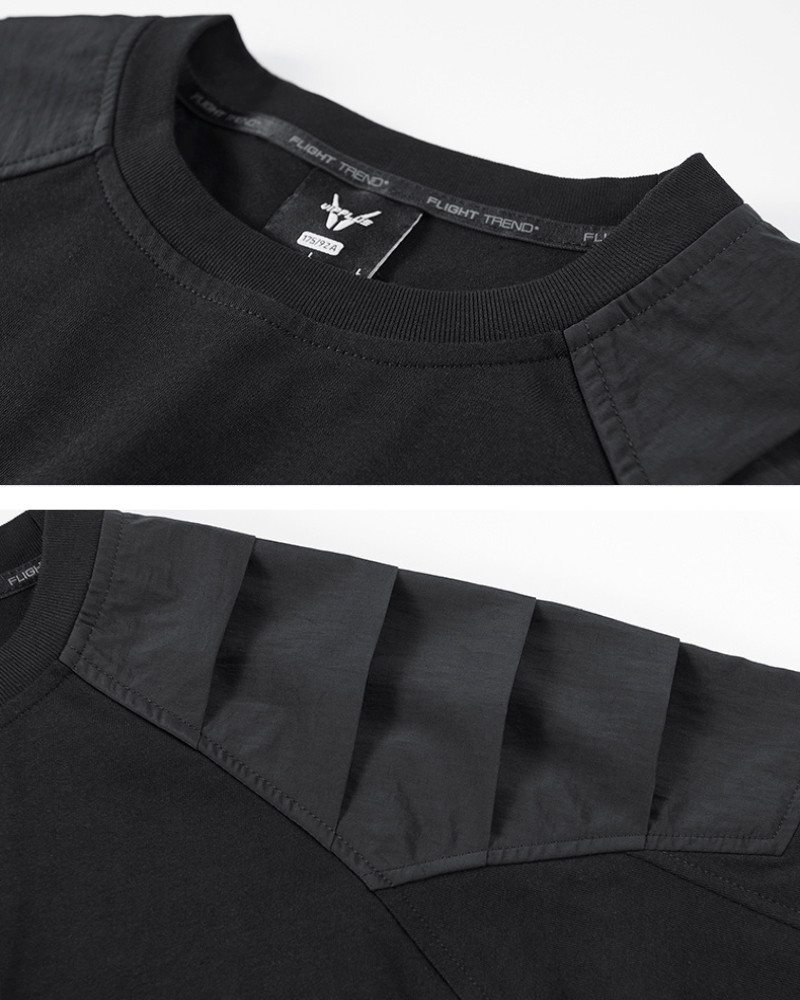 Versatile Techwear Patchwork Tee -  stylish everyday wear - Functional Techwear Patchwork T-shirt in Black and Gray - View 7