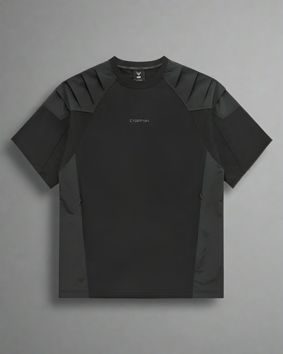 Versatile Techwear Patchwork Tee - versatile techwear tee - Functional Techwear Patchwork T-shirt in Black and Gray - View 2