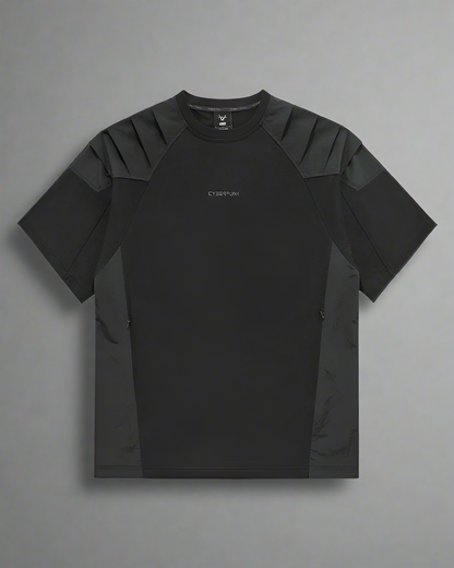 Versatile Techwear Patchwork Tee - versatile techwear tee - Functional Techwear Patchwork T-shirt in Black and Gray - View 2