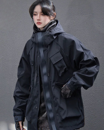 Versatile Unisex Hooded Jacket -  adaptable layering jacket - Functional Unisex Hooded Jacket with Multi-Pockets - View 4