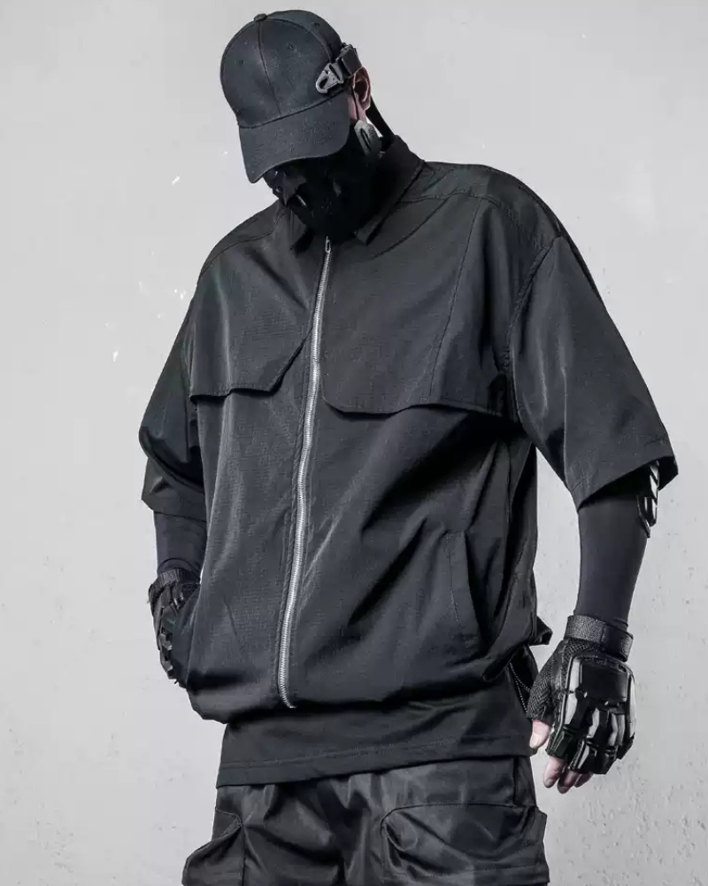 Versatile Zip-Up Short Sleeve Shirt -  comfortable clothing - Stylish Zip-Up Short Sleeve Shirt for Everyday Wear - View 4