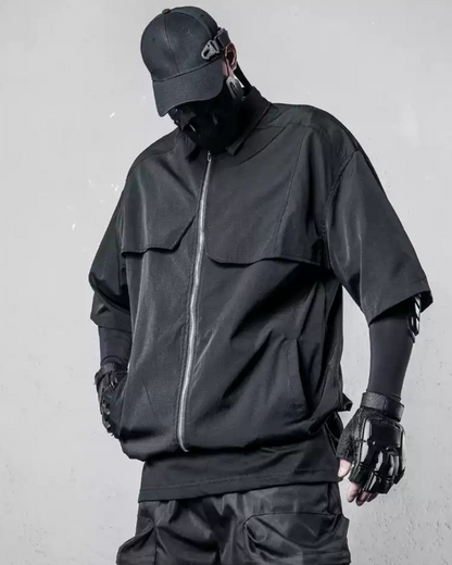 Versatile Zip-Up Short Sleeve Shirt -  comfortable clothing - Stylish Zip-Up Short Sleeve Shirt for Everyday Wear - View 4
