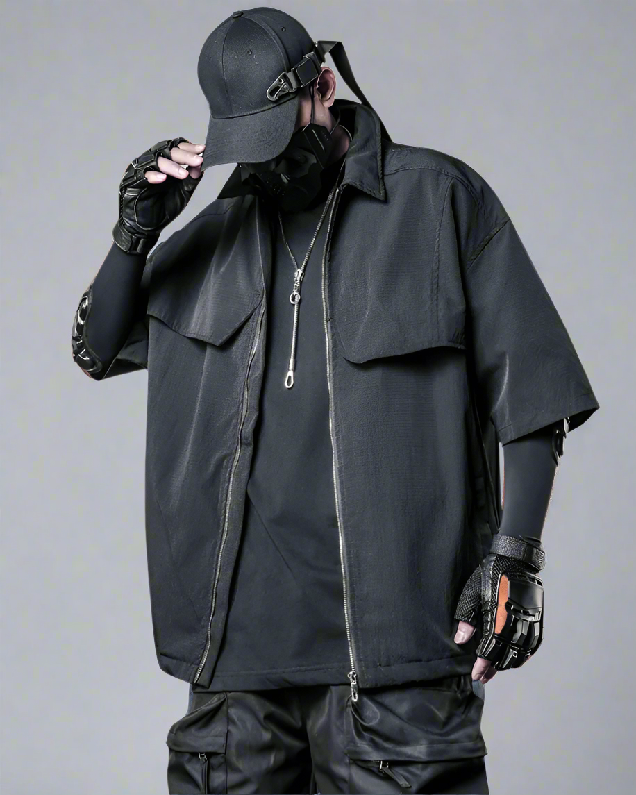 Versatile Zip-Up Short Sleeve Shirt - techwear fashion - Stylish Zip-Up Short Sleeve Shirt for Everyday Wear - Main view