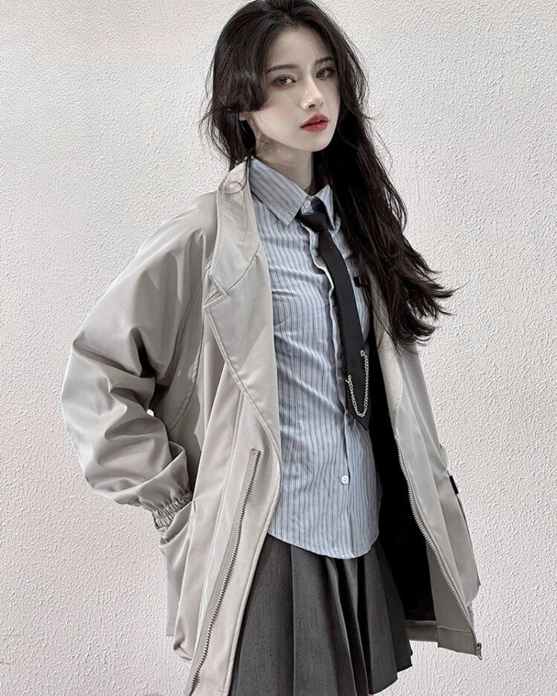 Versatile Zippered Unisex Suit Jacket -  polyester - Unisex Techwear Zip Jacket for Modern Comfort - View 6