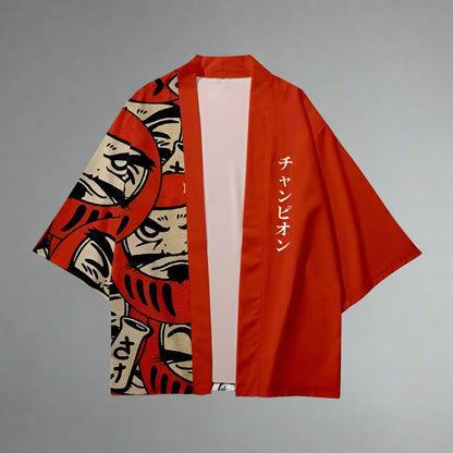 Vibrant Crimson Traditional Haori - haori - Vibrant Crimson Traditional Haori for Stylish Layering - Main view