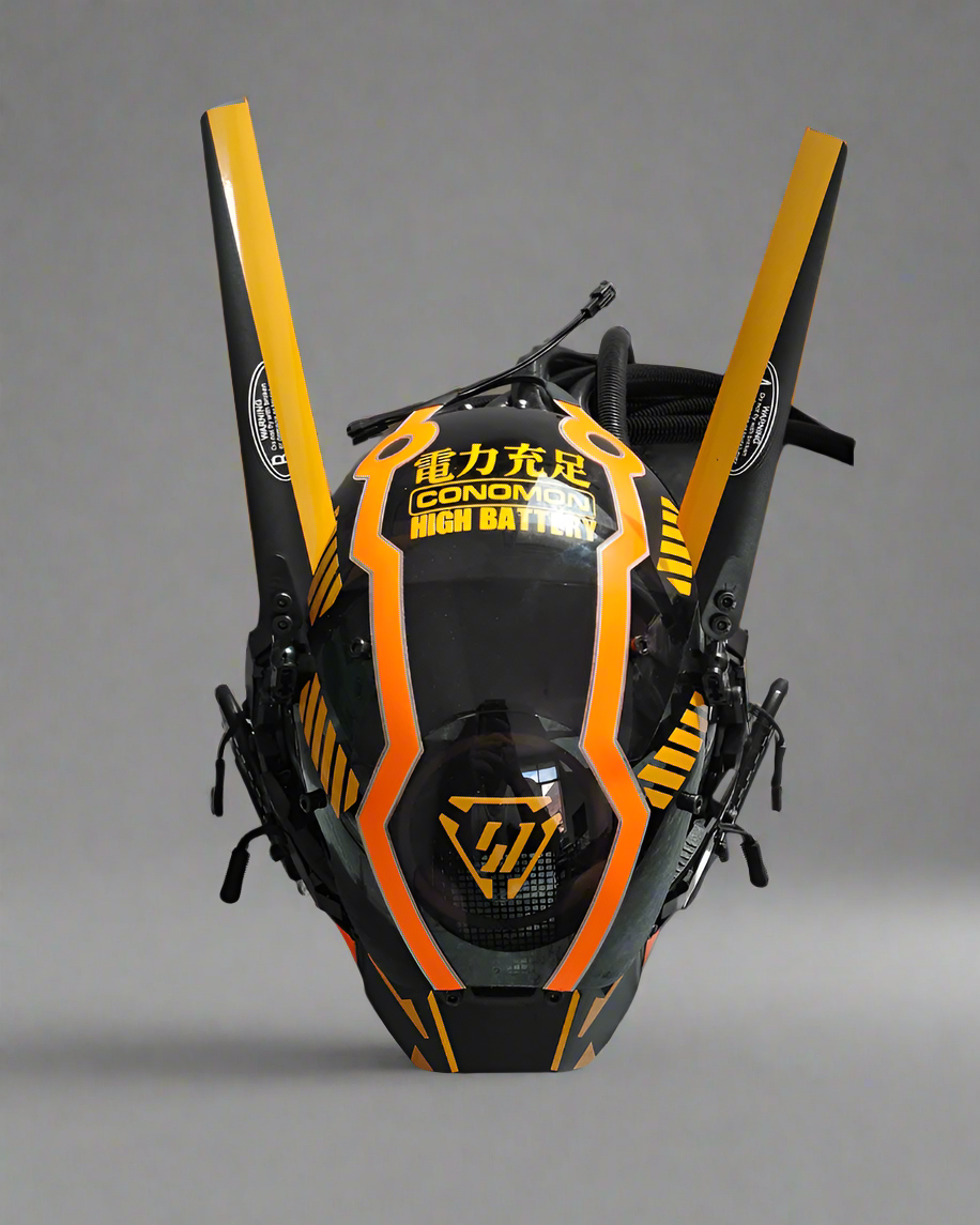 Vibrant Cyberpunk Dreadlock Helmet -  samurai aesthetics - Vibrant Cyberpunk Dreadlock Helmet with LED Lights - View 7