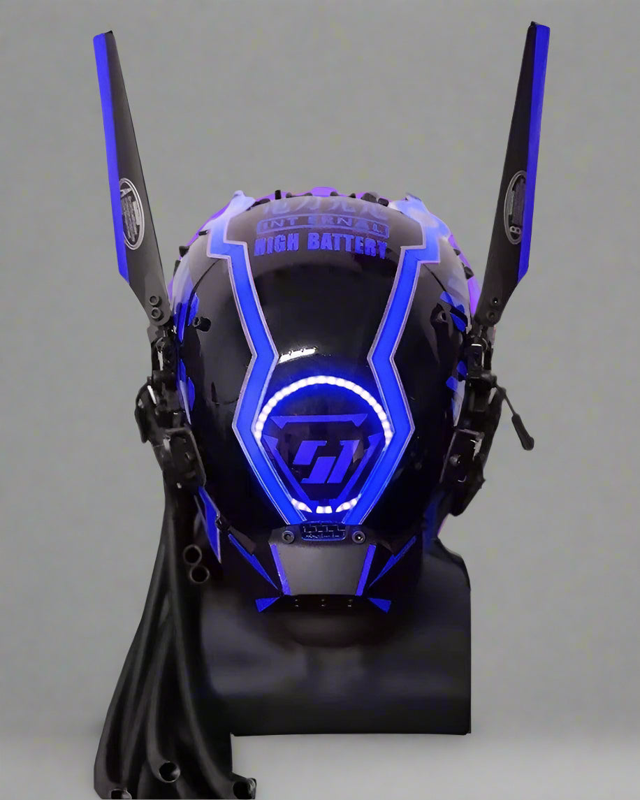 Vibrant Cyberpunk Dreadlock Helmet - futuristic cyberpunk style - Vibrant Cyberpunk Dreadlock Helmet with LED Lights - View 2