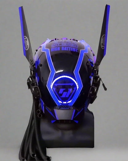 Vibrant Cyberpunk Dreadlock Helmet - futuristic cyberpunk style - Vibrant Cyberpunk Dreadlock Helmet with LED Lights - View 2