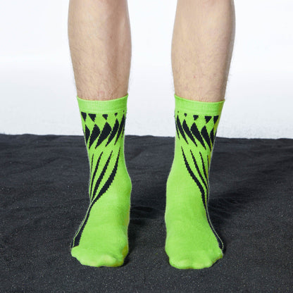 Vibrant Geometric Green Crew Socks - New Arrivals - Colorful Mid-Calf Green Geometric Crew Socks for Comfort - View 2