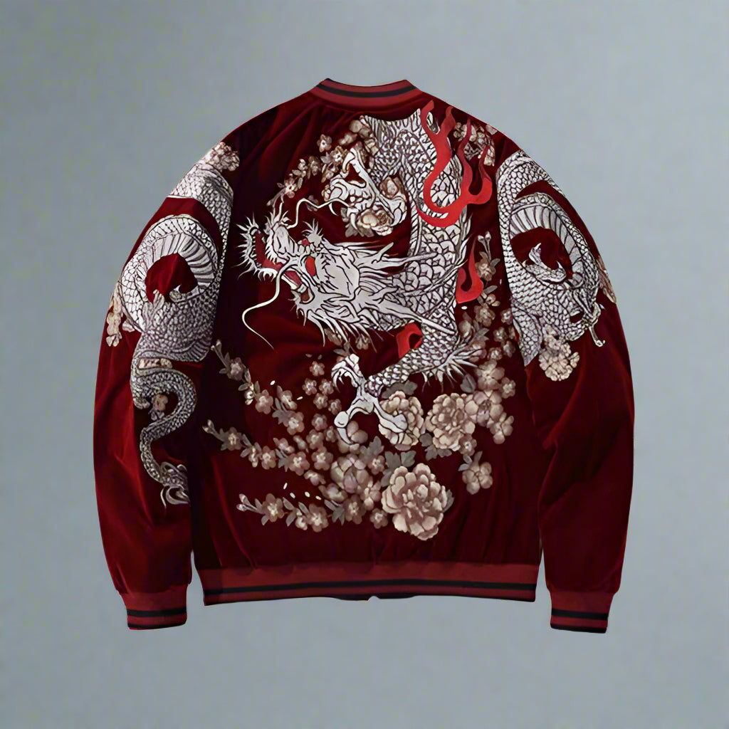Vibrant Japanese Bomber Jacket -  asian fit - Japanese Bomber Jacket with Intricate Embroidery - View 3