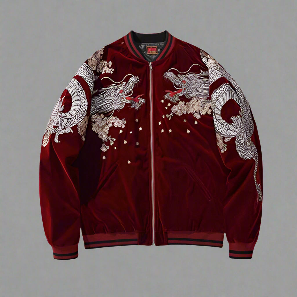 Vibrant Japanese Bomber Jacket - bomber jacket - Japanese Bomber Jacket with Intricate Embroidery - Main view