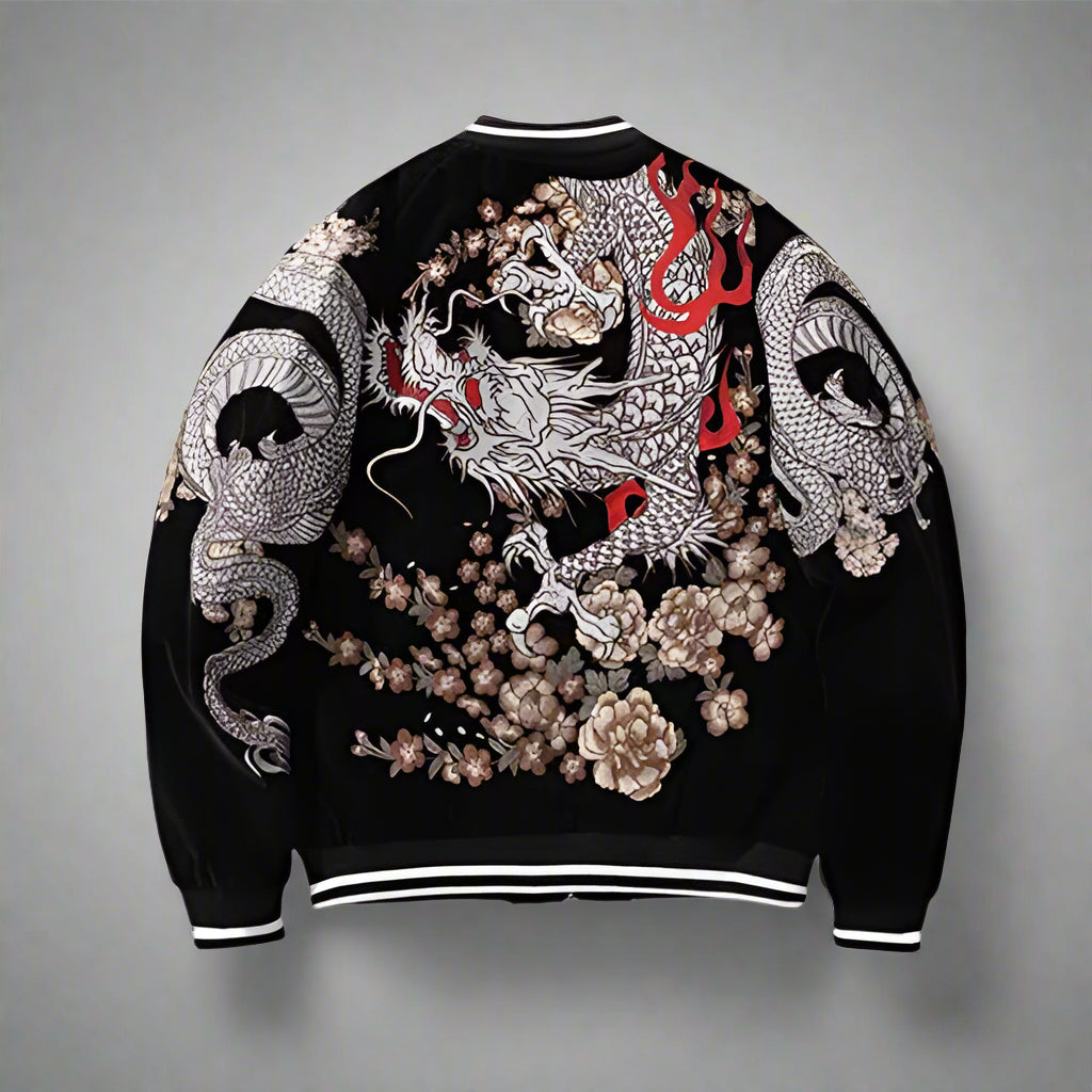 Vibrant Japanese Bomber Jacket -  cultural artistry jacket - Japanese Bomber Jacket with Intricate Embroidery - View 4