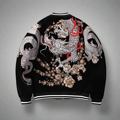 Vibrant Japanese Bomber Jacket -  cultural artistry jacket - Japanese Bomber Jacket with Intricate Embroidery - View 4