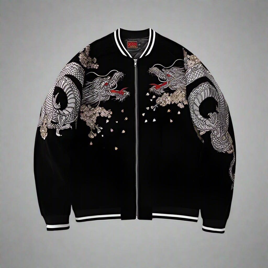 Vibrant Japanese Bomber Jacket - streetwear fashion jacket - Japanese Bomber Jacket with Intricate Embroidery - View 2