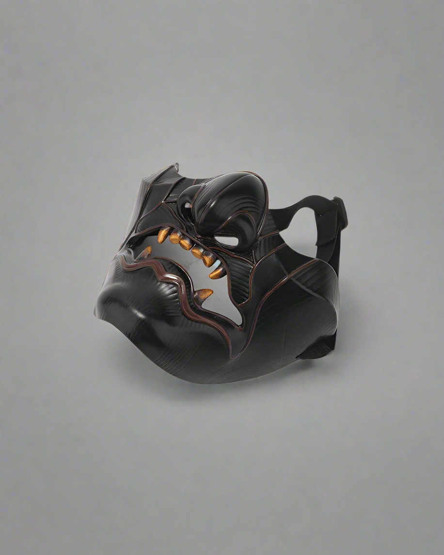 Vibrant Oni Half Face Mask -  cosplay mask - Intricate Black Oni Half Face Mask for Cosplay & Fashion - View 4