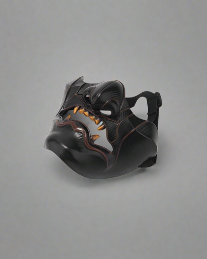 Vibrant Oni Half Face Mask -  cosplay mask - Intricate Black Oni Half Face Mask for Cosplay & Fashion - View 4