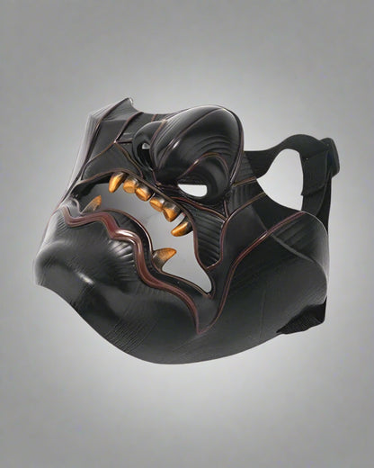 Vibrant Oni Half Face Mask - cosplay accessories - Intricate Black Oni Half Face Mask for Cosplay & Fashion - Main view