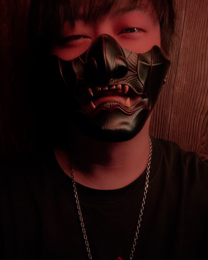 Vibrant Oni Half Face Mask - oni mask - Intricate Black Oni Half Face Mask for Cosplay & Fashion - View 2