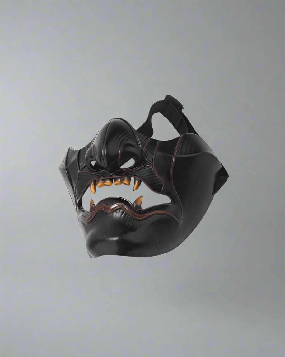 Vibrant Oni Half Face Mask -  cyberpunk mask - Intricate Black Oni Half Face Mask for Cosplay & Fashion - View 5