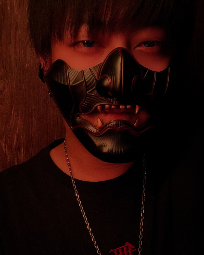 Vibrant Oni Half Face Mask -  black mask - Intricate Black Oni Half Face Mask for Cosplay & Fashion - View 3
