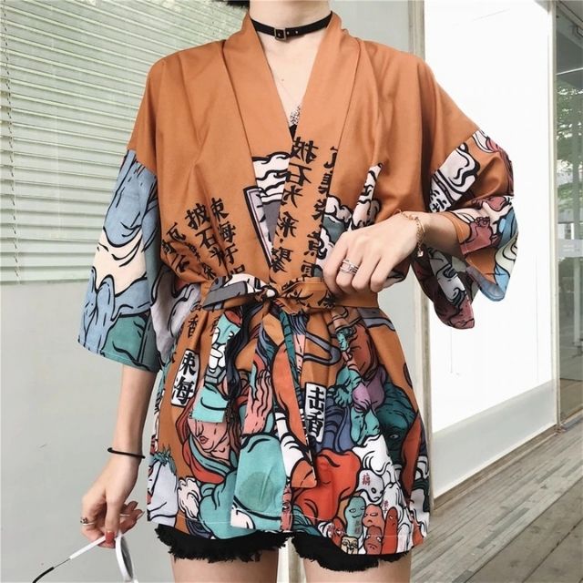 Vibrant Orange Patterned Haori - haori jacket - Vibrant Orange Patterned Haori Jacket for Artistic Style - Main view