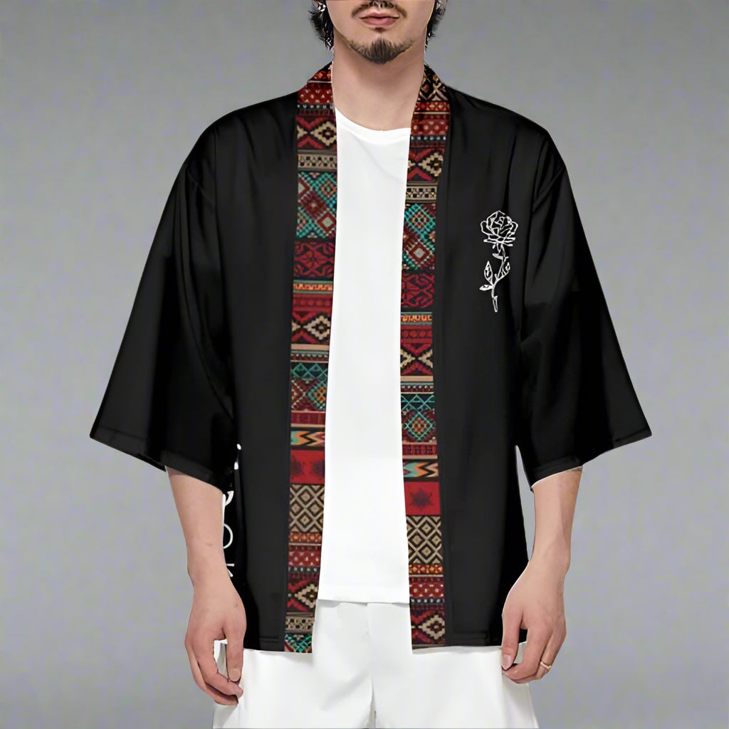 Vibrant Patterned Kimono Cover-up -  comfortable kimono - Tribal Print Kimono Cover-up for Versatile Styling - View 3