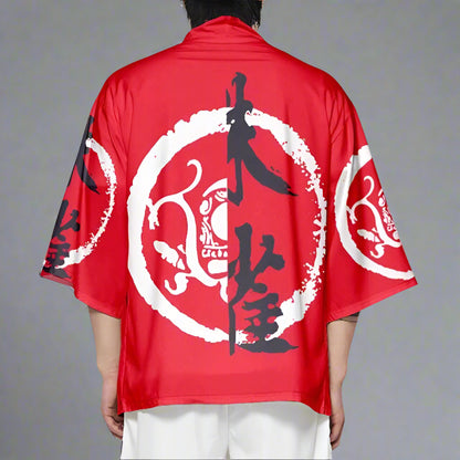 Vibrant Red and White Kimono -  kimono cardigan - Red and White Kimono Jacket with Floral Prints - View 6