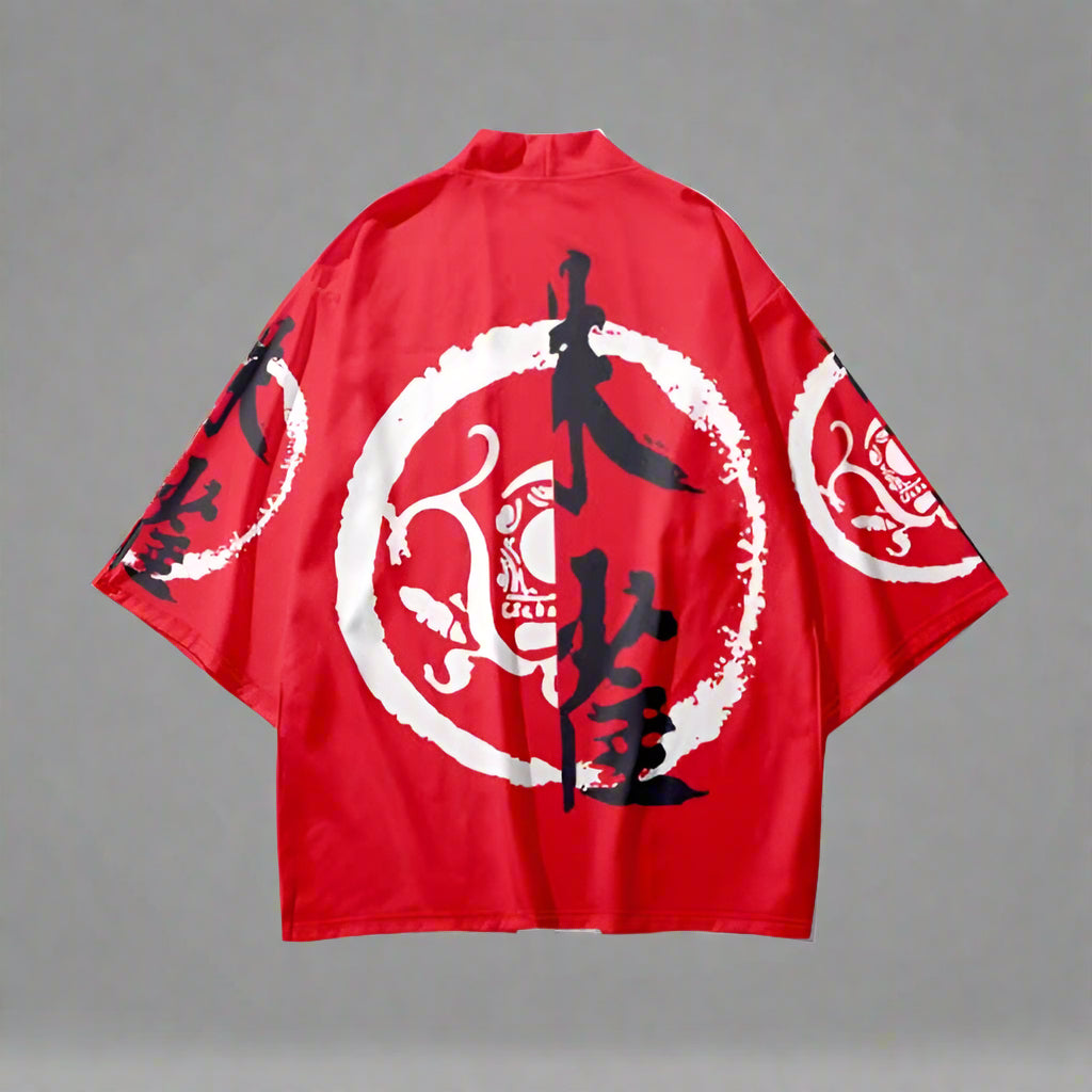 Vibrant Red and White Kimono - kimono - Red and White Kimono Jacket with Floral Prints - View 2