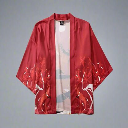 Vibrant Red Kimono - haori kimono - Harajuku Red Kimono Cardigan for Stylish Men - Main view