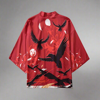 Vibrant Red Kimono - red kimono - Harajuku Red Kimono Cardigan for Stylish Men - View 2