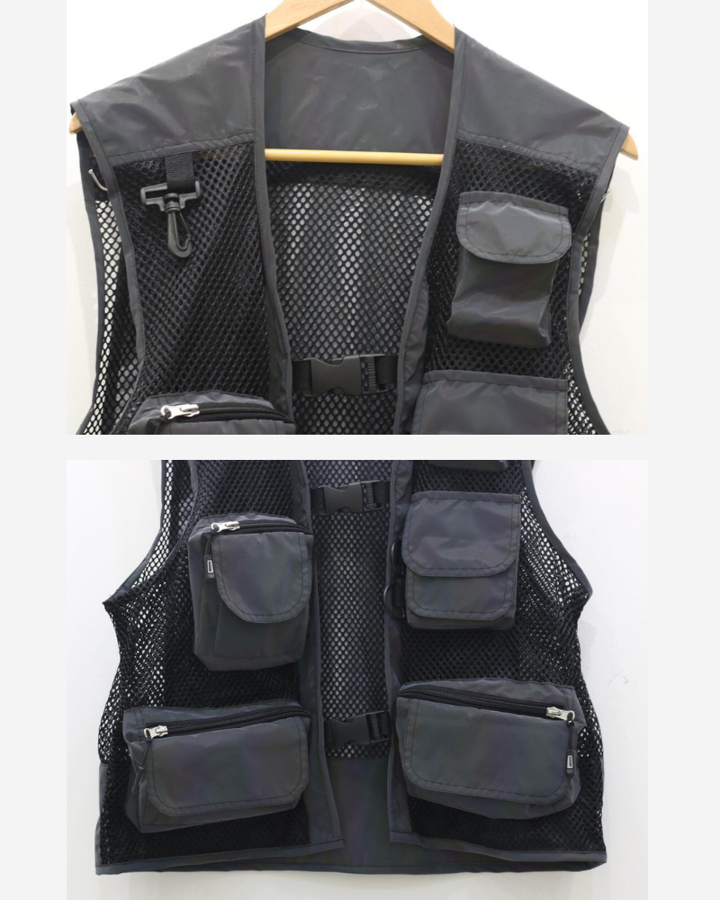 Vibrant Reflective Multi-Pocket Vest -  black reflective vest - Vibrant Reflective Multi-Pocket Vest for Street Style - View 10