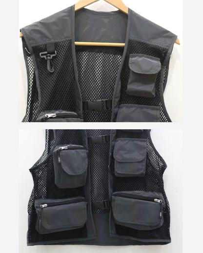 Vibrant Reflective Multi-Pocket Vest -  black reflective vest - Vibrant Reflective Multi-Pocket Vest for Street Style - View 10