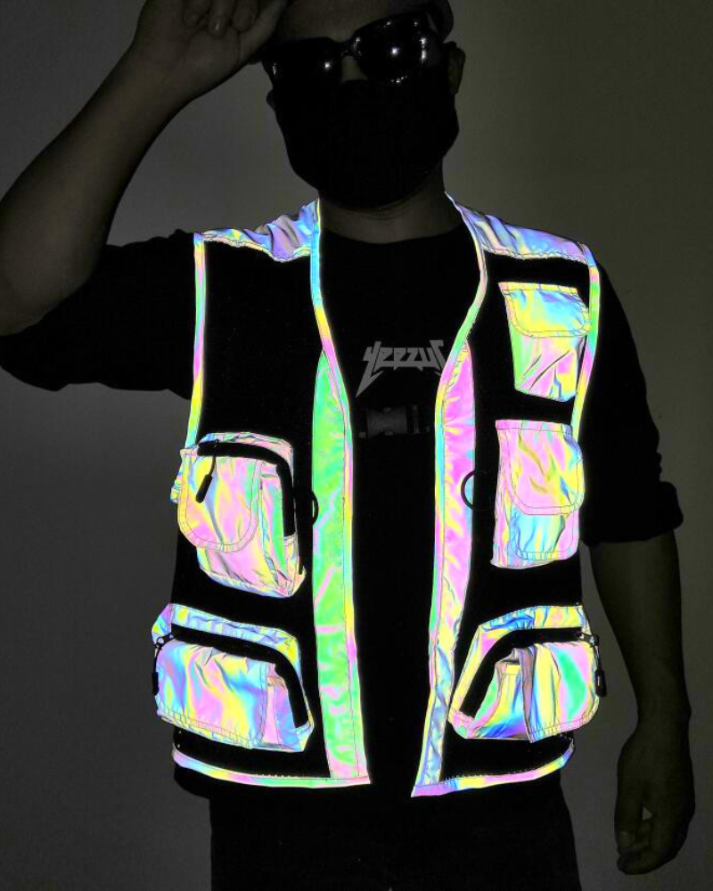 Vibrant Reflective Multi-Pocket Vest -  multi-pocket vest - Vibrant Reflective Multi-Pocket Vest for Street Style - View 4