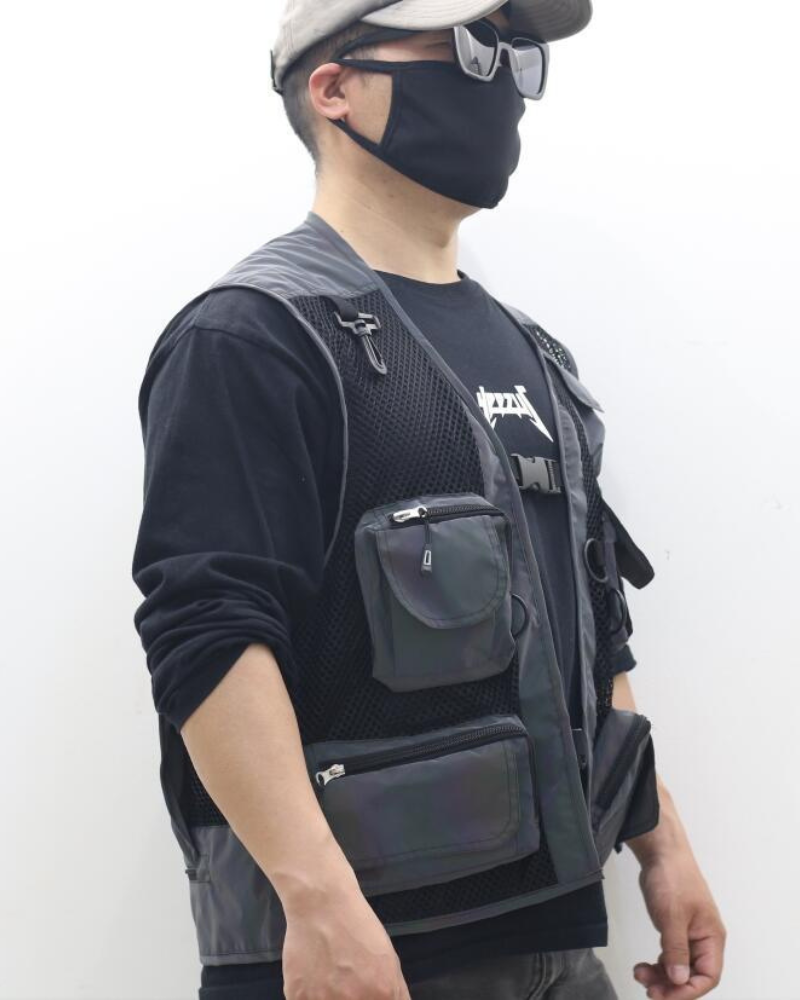 Vibrant Reflective Multi-Pocket Vest -  reflective streetwear - Vibrant Reflective Multi-Pocket Vest for Street Style - View 6