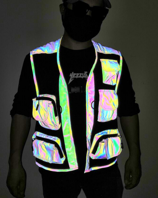 Vibrant Reflective Multi-Pocket Vest - reflective vest - Vibrant Reflective Multi-Pocket Vest for Street Style - Main view