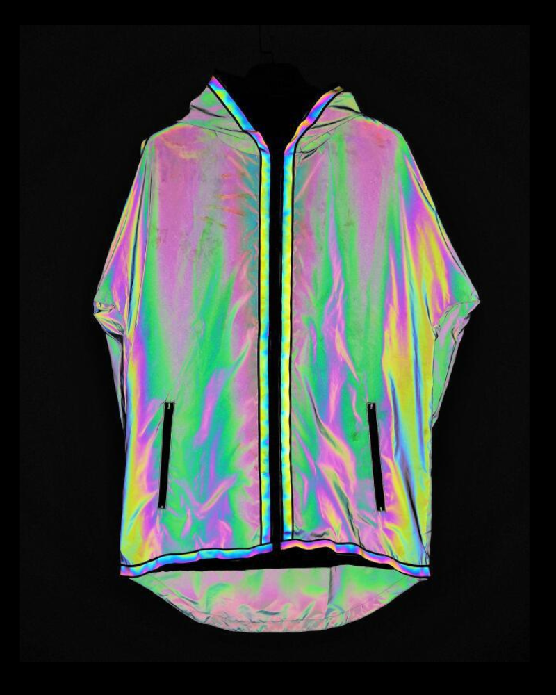 Vibrant Reflective Techwear Jacket - reflective jacket - Reflective Techwear Jacket in Black for Urban Fashion - Main view
