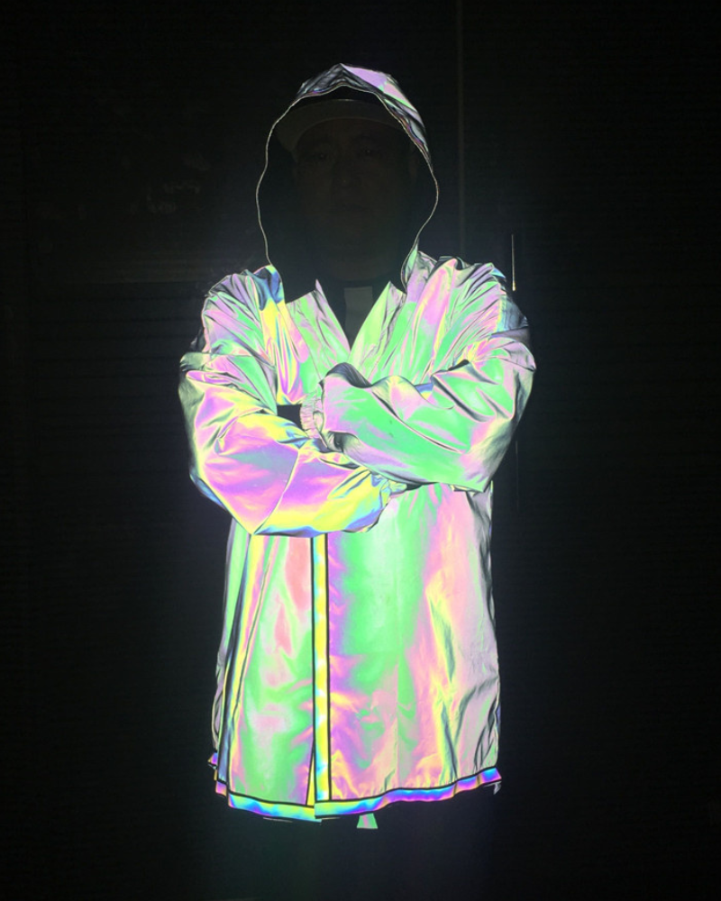 Vibrant Reflective Techwear Jacket - reflective techwear clothing - Reflective Techwear Jacket in Black for Urban Fashion - View 10